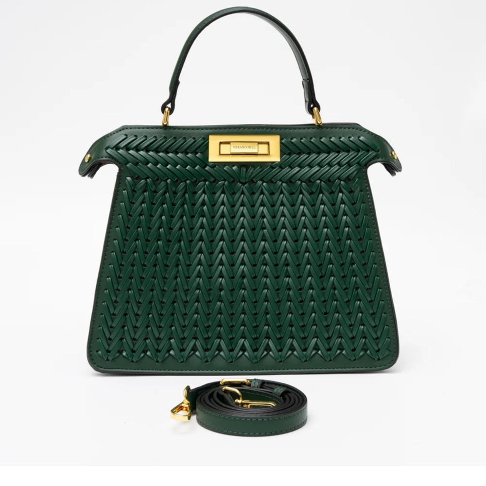 Green Woven Top-Handle Women's Bag